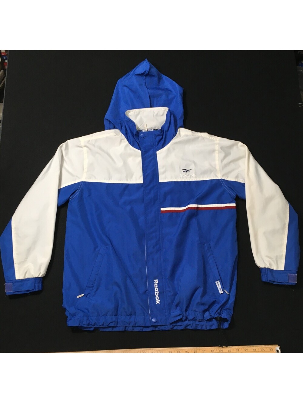 Vintage 90's Reebok track Windbreaker Jacket Large Colorblock Full Zip blue